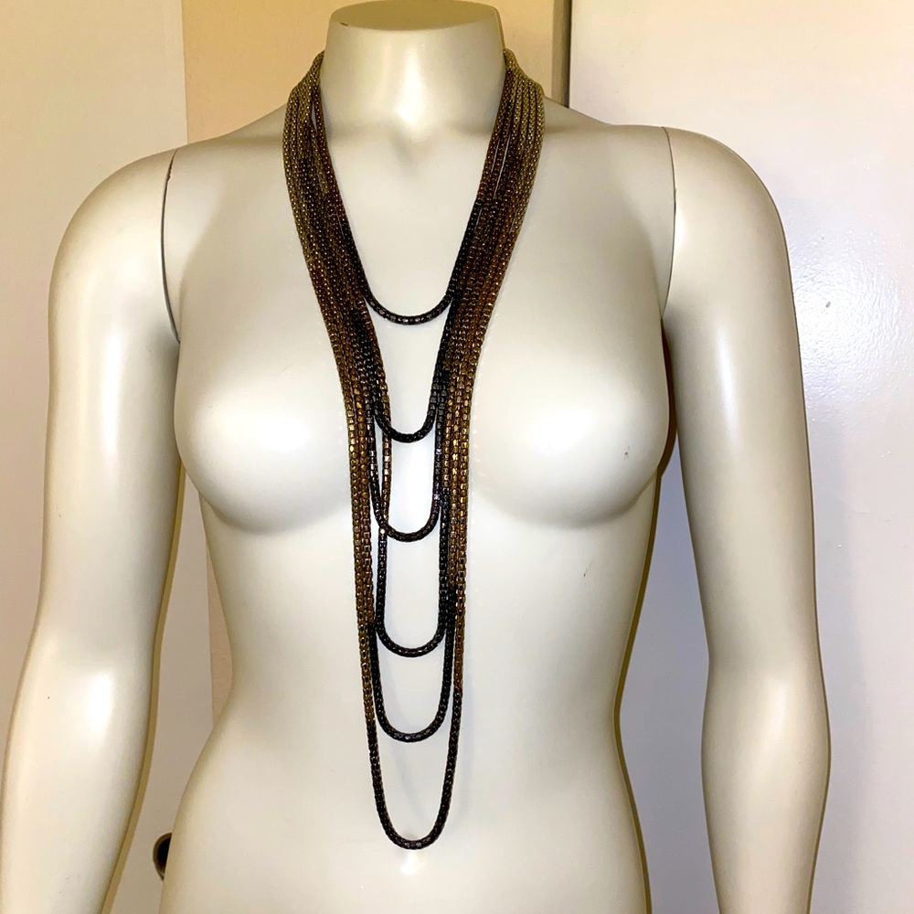 Long Tri-Gold Colored Layered Necklace